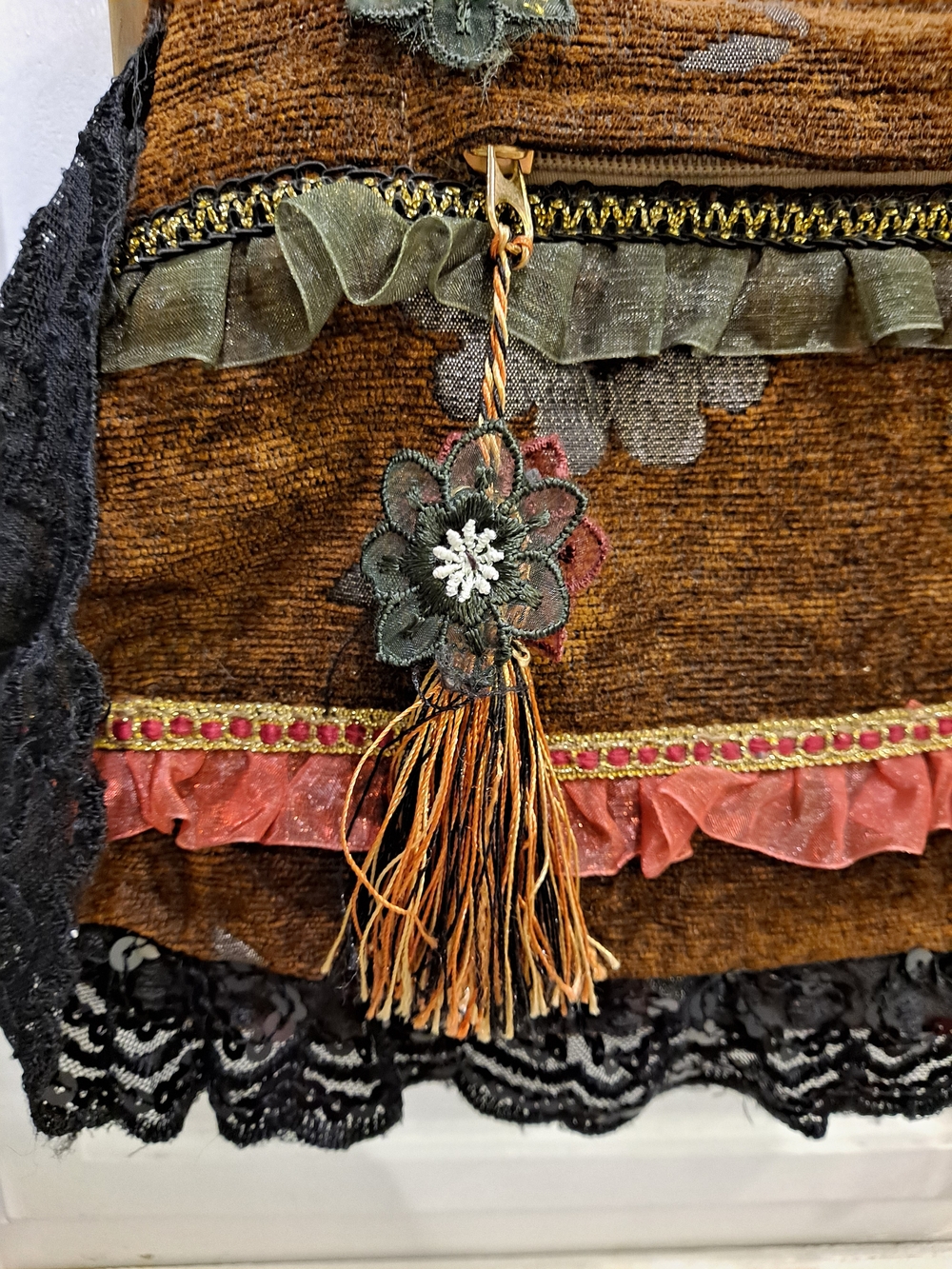 Malina Vintage Bohemian Victorian Floral Applique Bag Tapestry Fairy Cottage - Picture 8 of 13